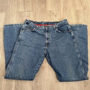 Wrangler Y2K Red Fleece Lined Jeans Mens 36x34 Blue Rugged Wear Relaxed Fit